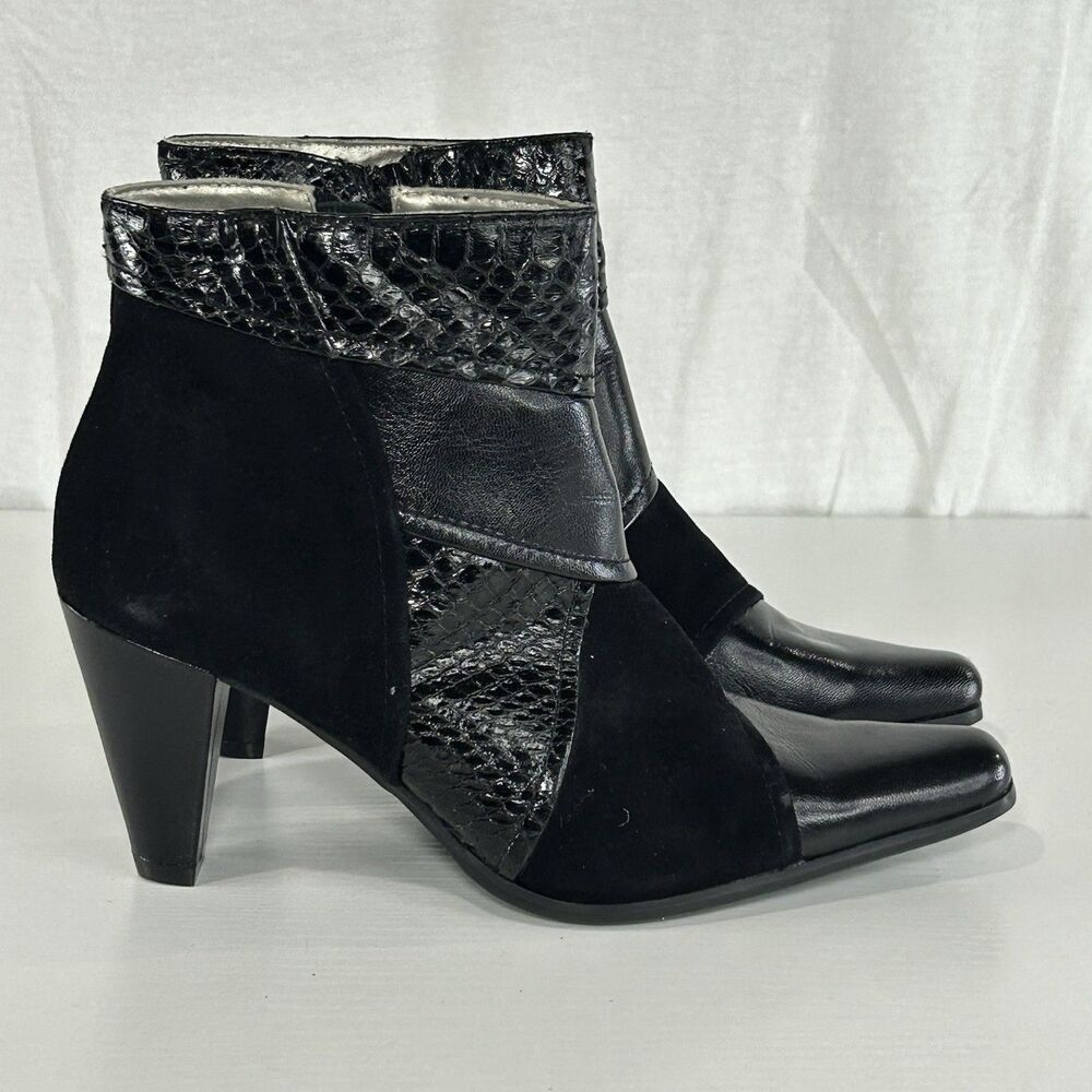 Bellini Roberto Black Leather Snakeskin Heeled Bootie‎ Women’s size 6.5